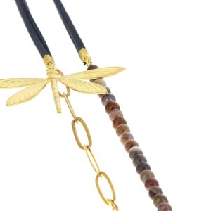 Collier Libellule daim *Agate du Botswana