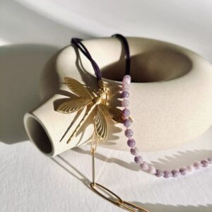 Collier Libellule daim *Lepidolite