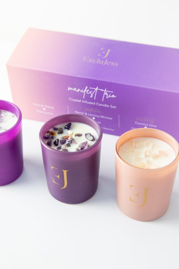 Coffret Bougies *Quartz rose, Améthyste, Améthyste chevron